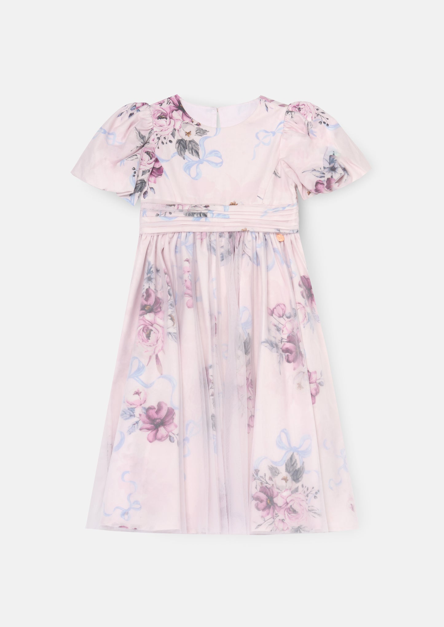 Rose Tulle Overlay Floral Print Dress