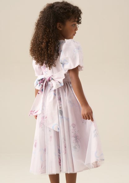 Rose Tulle Overlay Floral Print Dress
