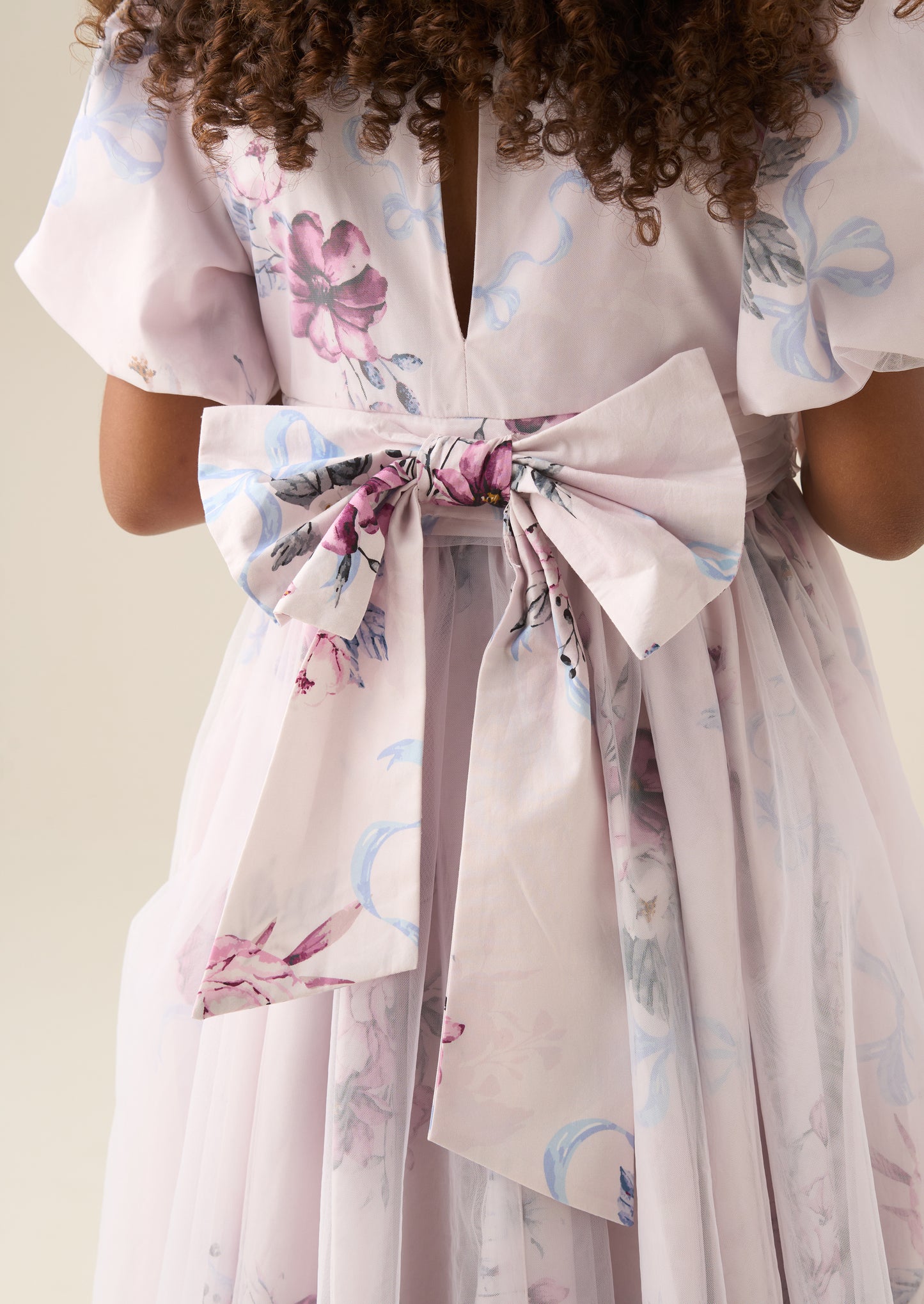 Rose Tulle Overlay Floral Print Dress