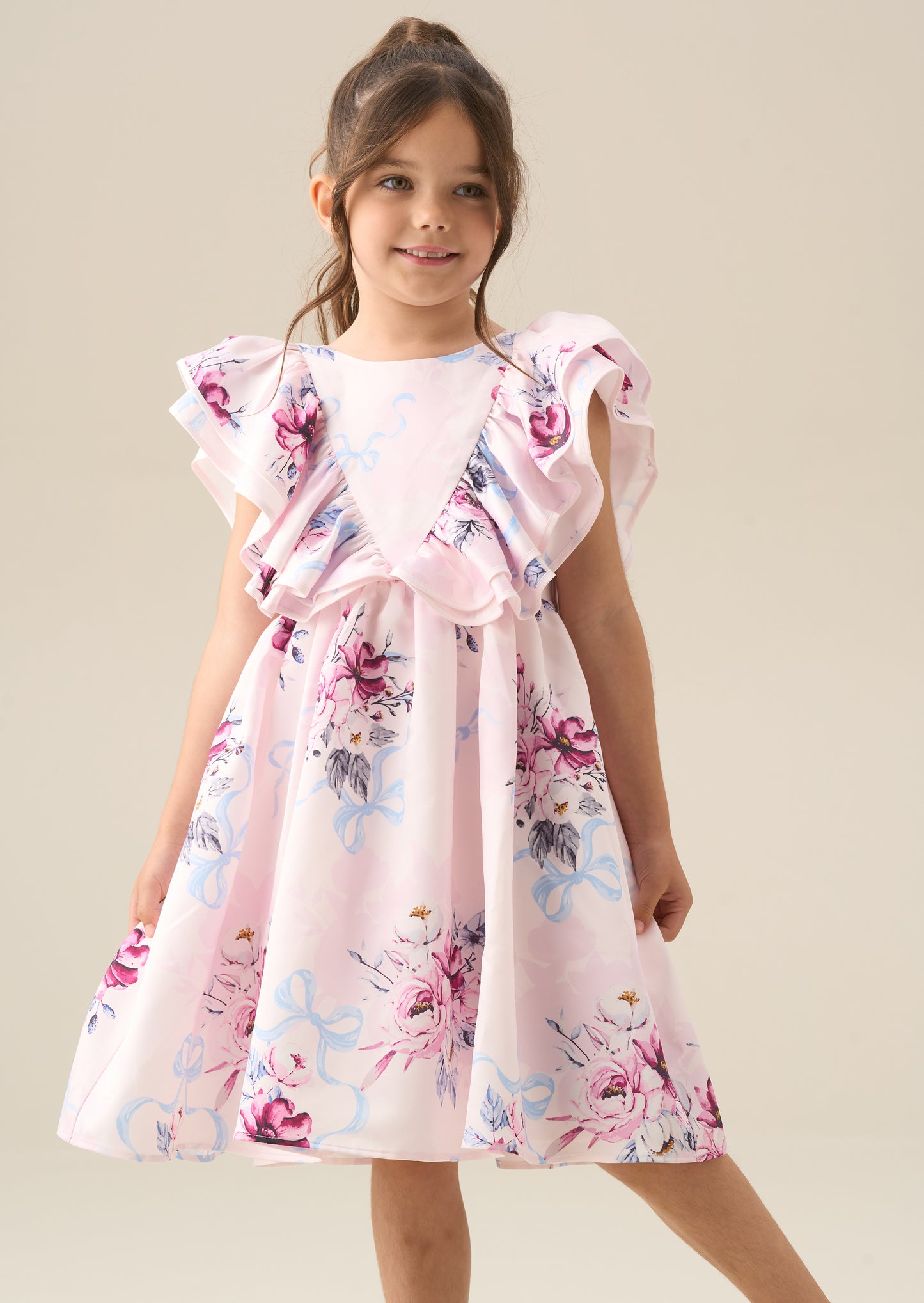 Emillie Print Frill Sleeve Dress