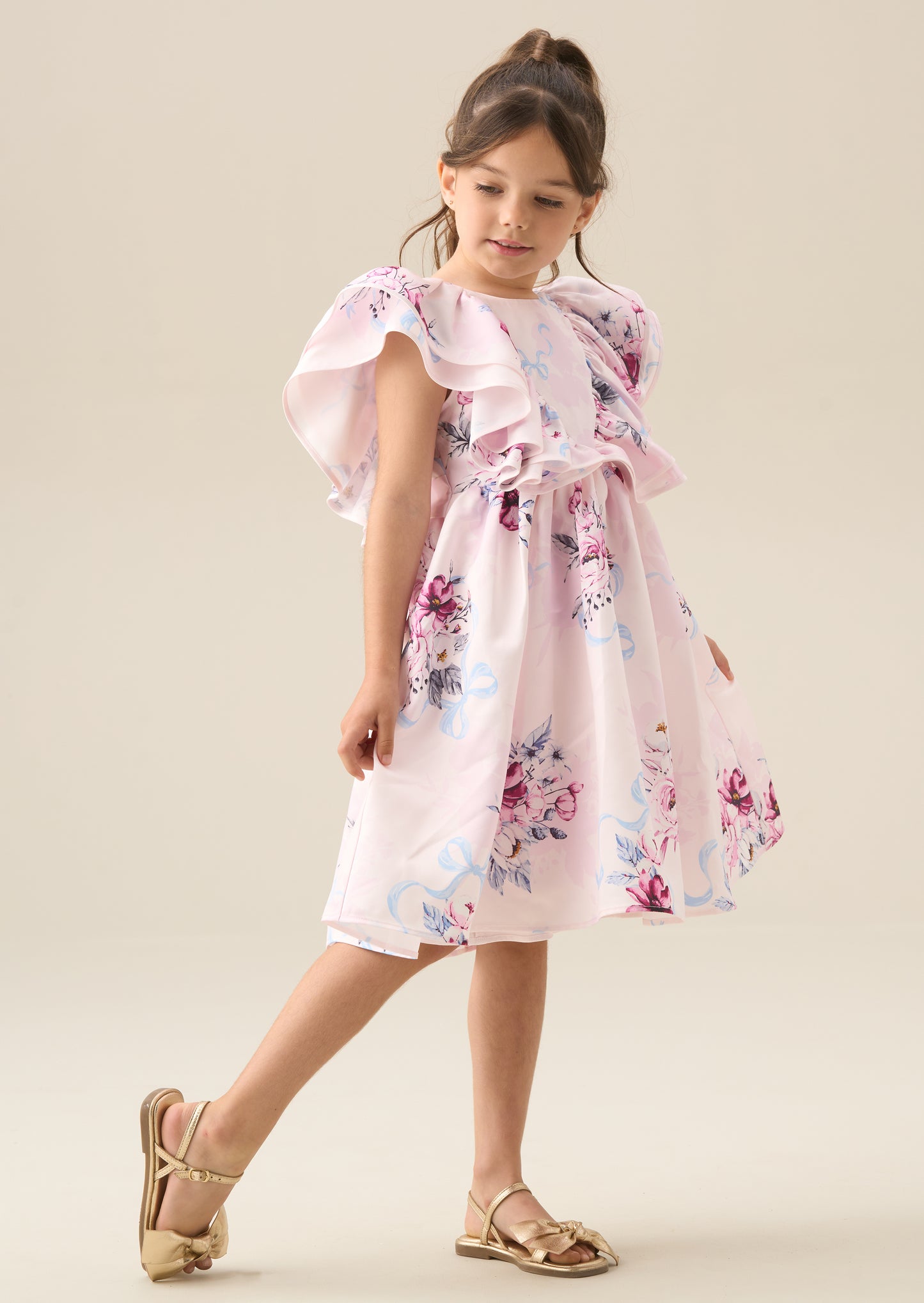 Emillie Print Frill Sleeve Dress