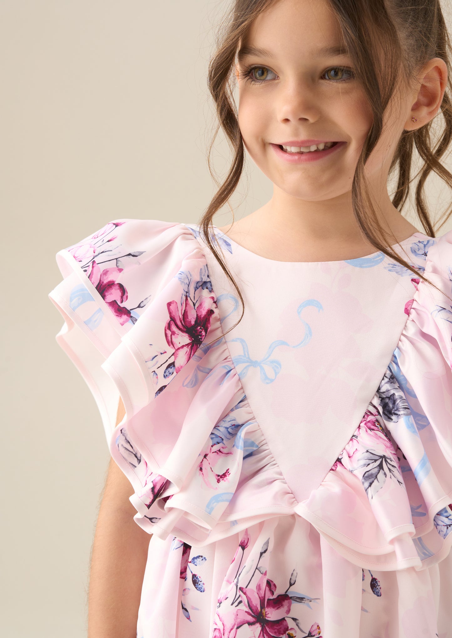 Emillie Print Frill Sleeve Dress