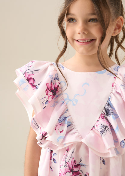 Emillie Print Frill Sleeve Dress