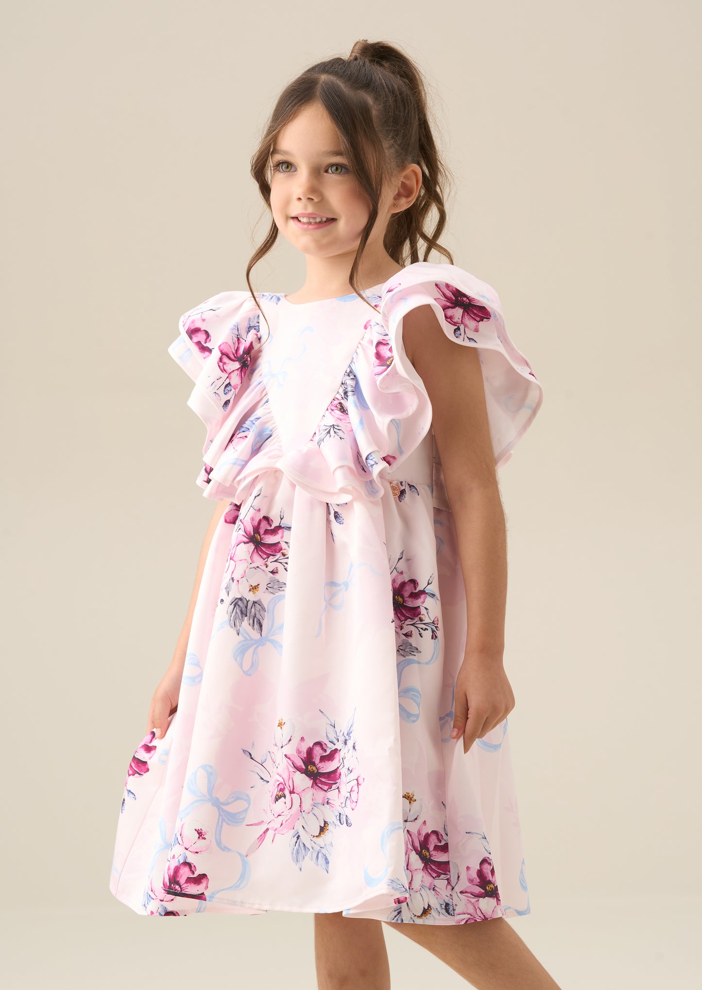 Emillie Print Frill Sleeve Dress
