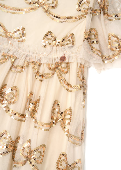 Delta Champagne Sequin Bow Dress