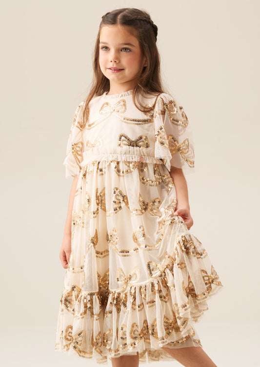 Delta Champagne Sequin Bow Dress