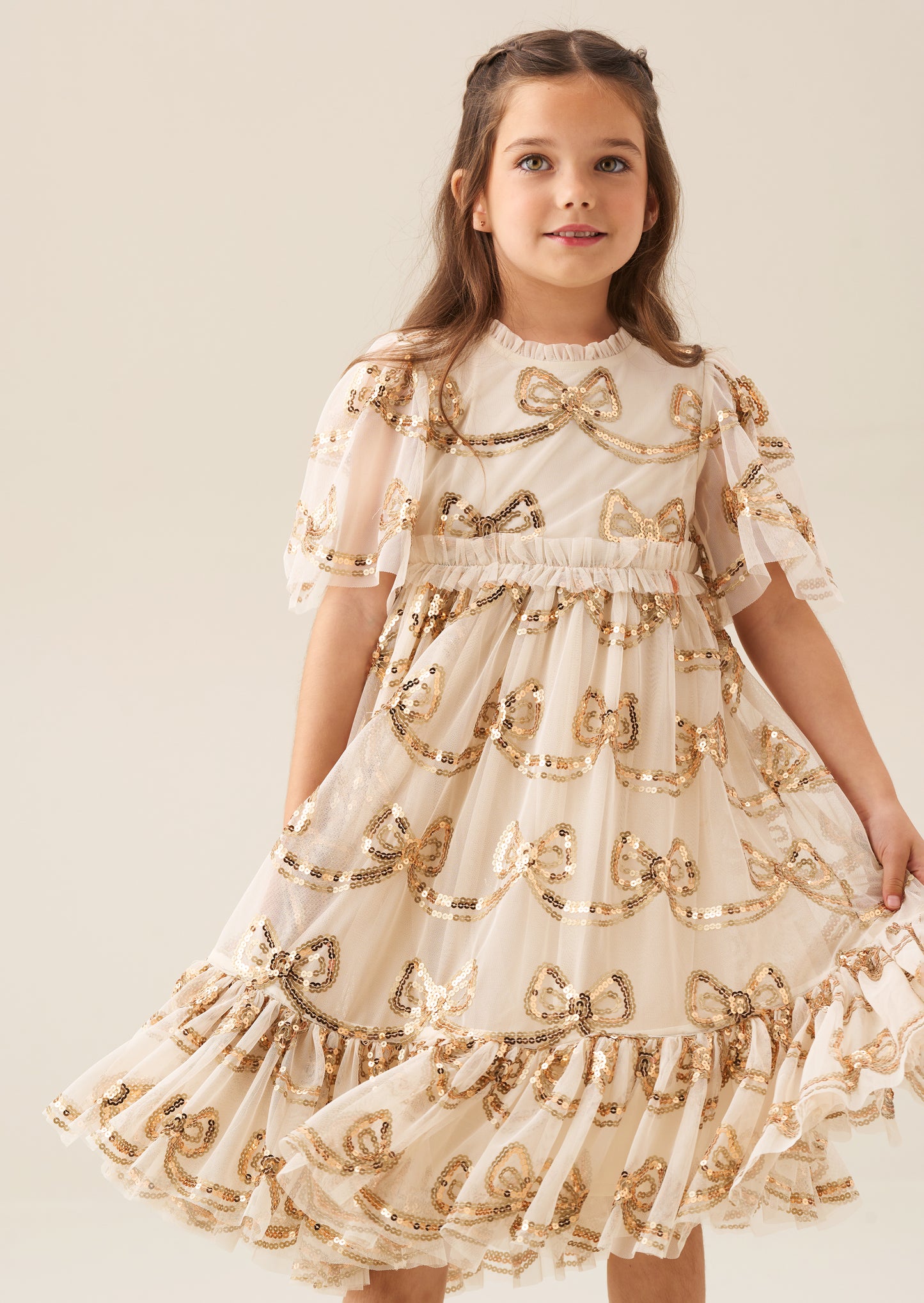 Delta Champagne Sequin Bow Dress