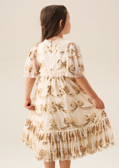 Delta Champagne Sequin Bow Dress