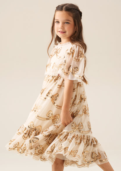 Delta Champagne Sequin Bow Dress