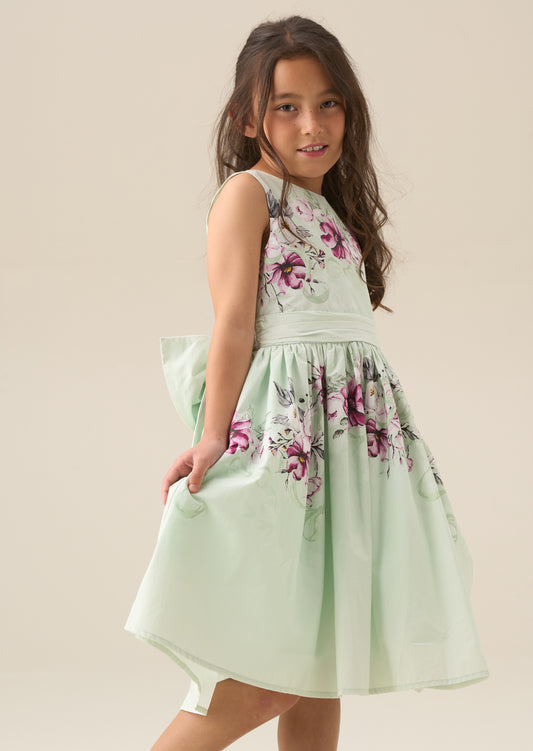 Elisa Mint Print Bow Back Dress