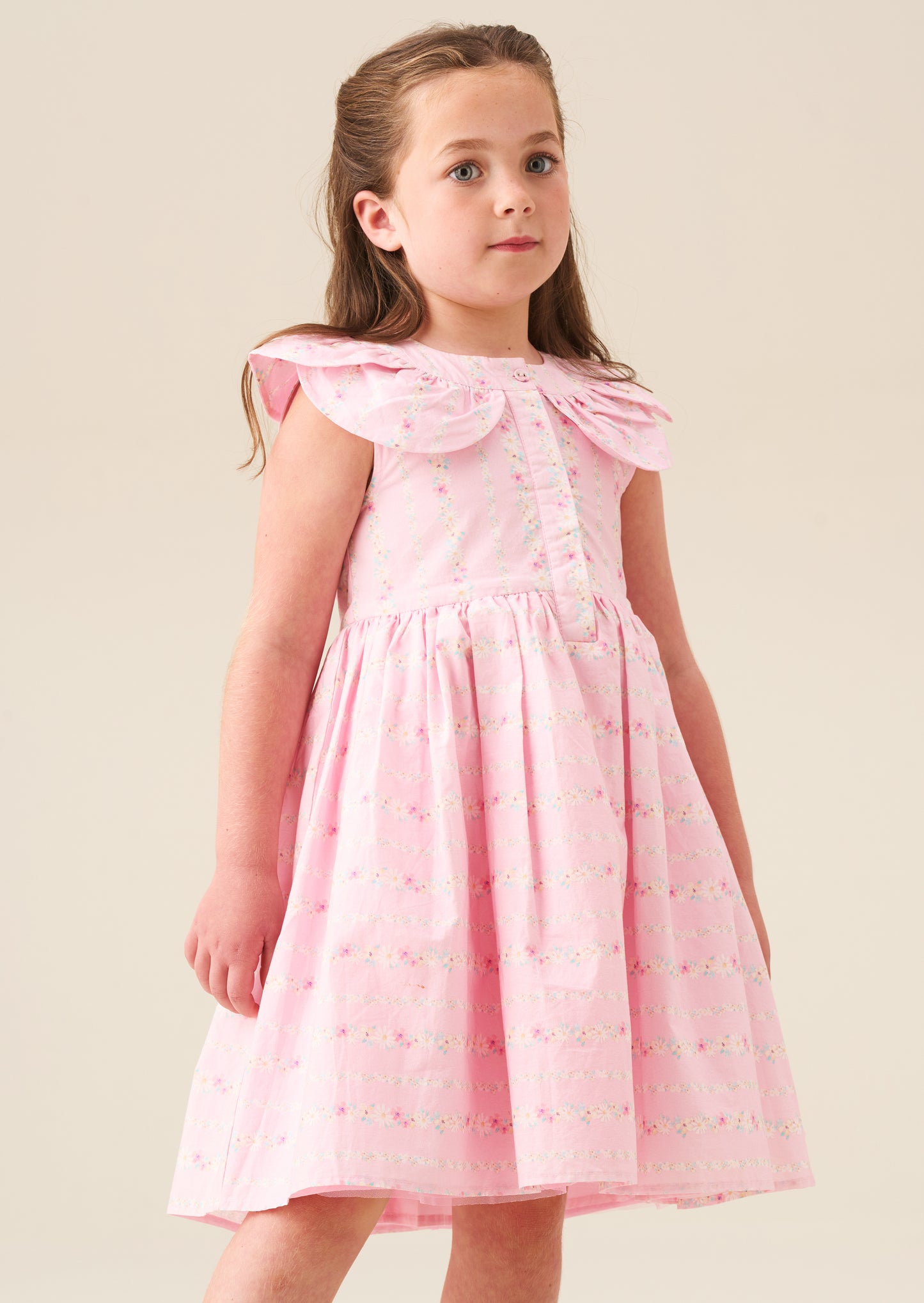 Ellery Floral Stripe Petal Collar Dress