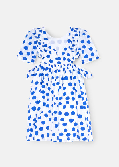 Amara Blue Puff Sleeve Spot Dress
