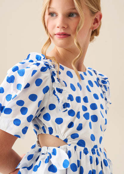 Amara Blue Puff Sleeve Spot Dress