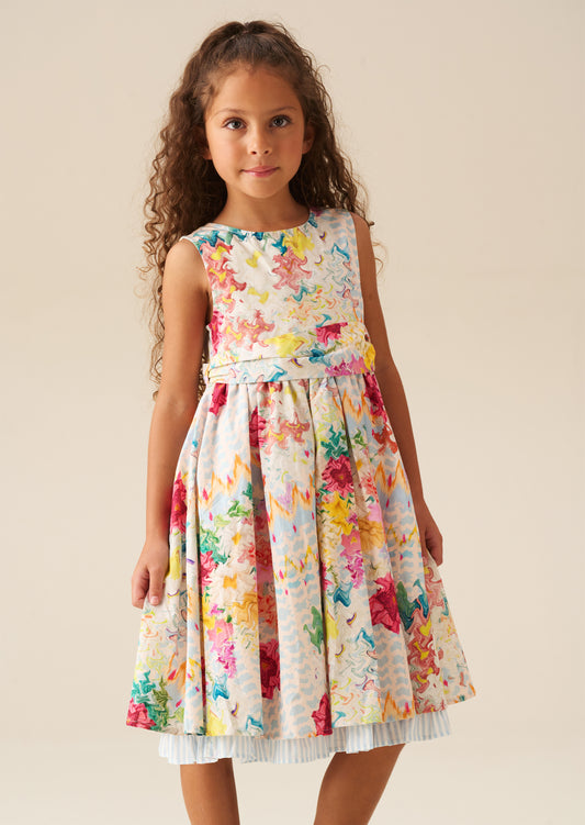 Seren Print Stripe Sash Waist Dress