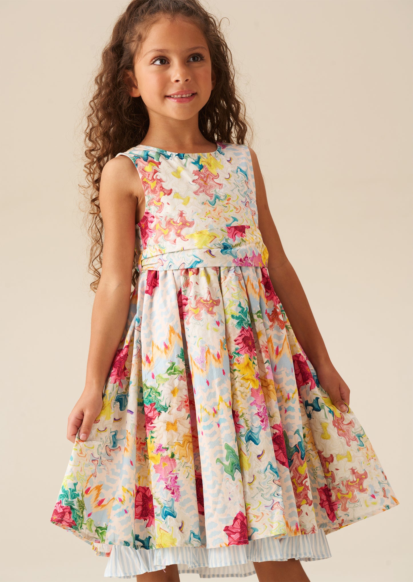 Seren Print Stripe Sash Waist Dress