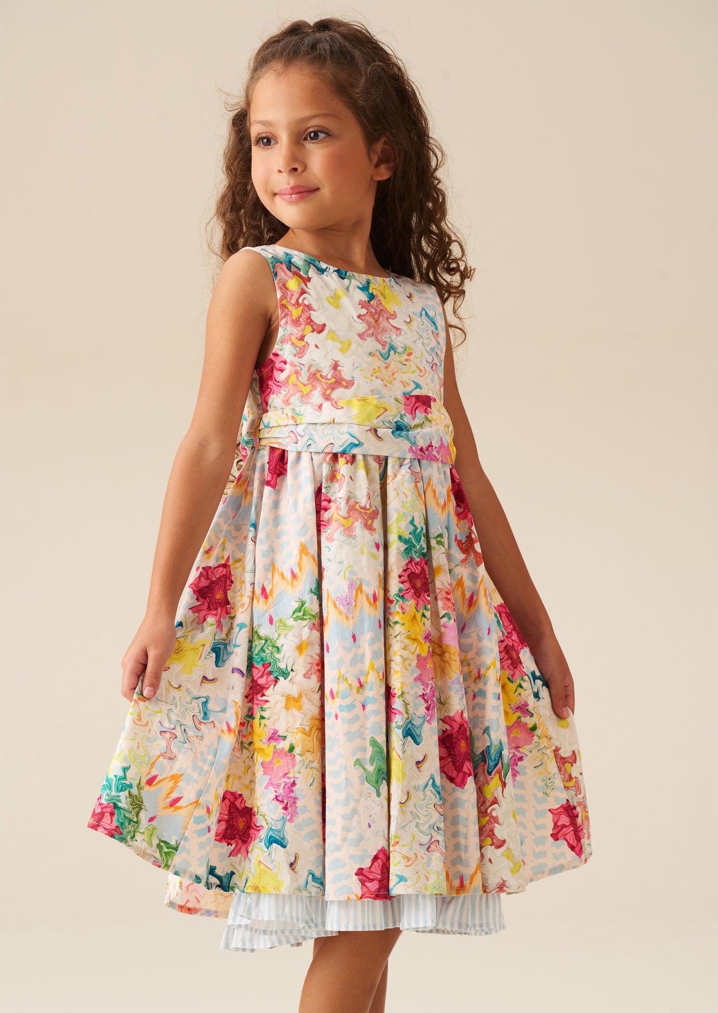 Seren Print Stripe Sash Waist Dress