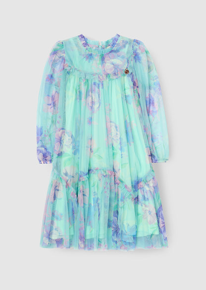Beatrice Mint Mesh Frill Daisy Print Dress