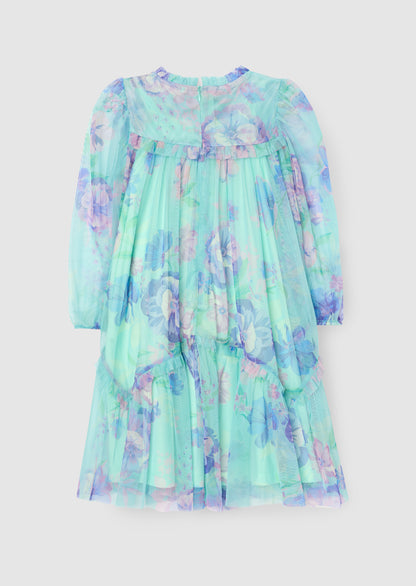Beatrice Mint Mesh Frill Daisy Print Dress