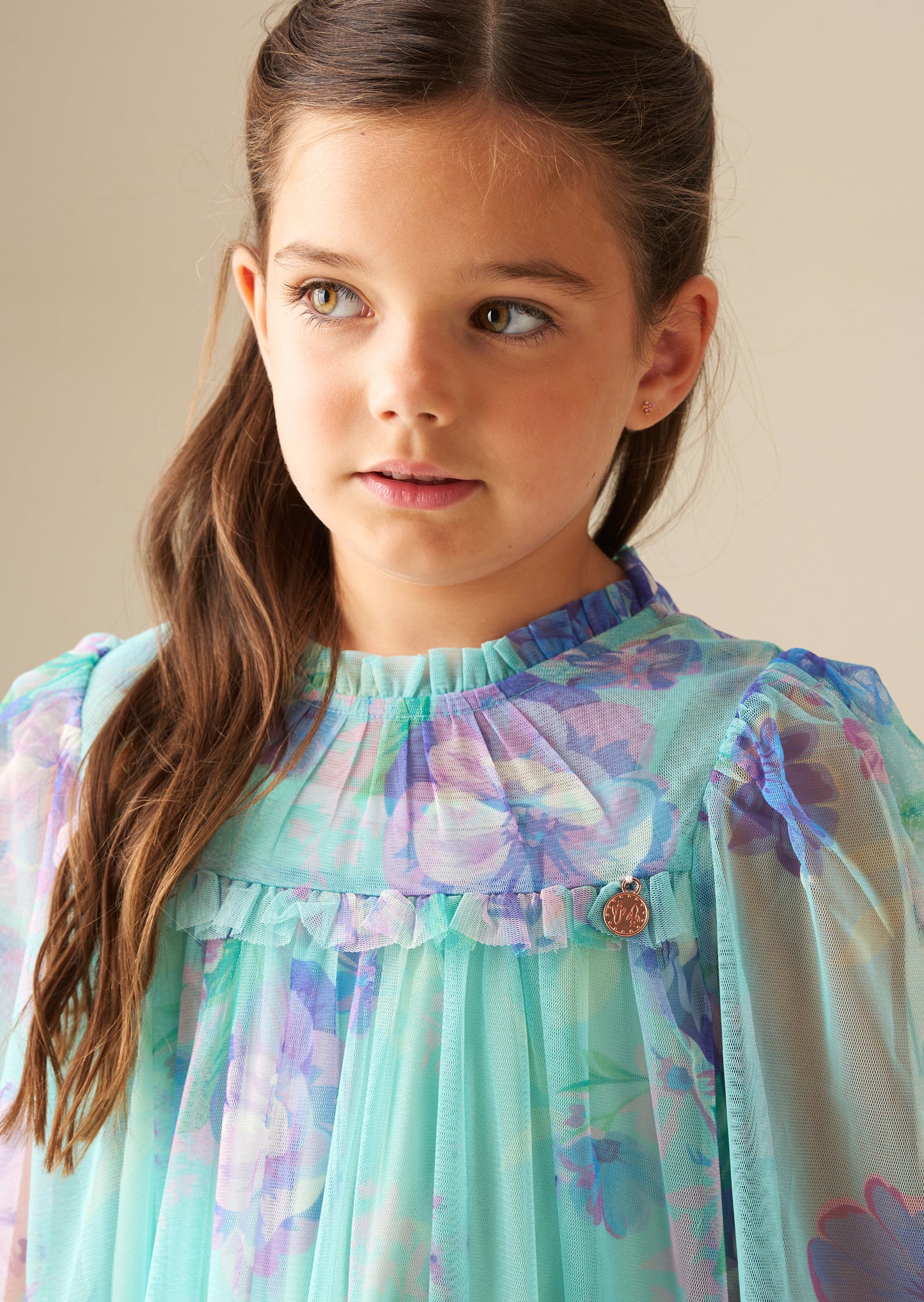 Beatrice Mint Mesh Frill Daisy Print Dress