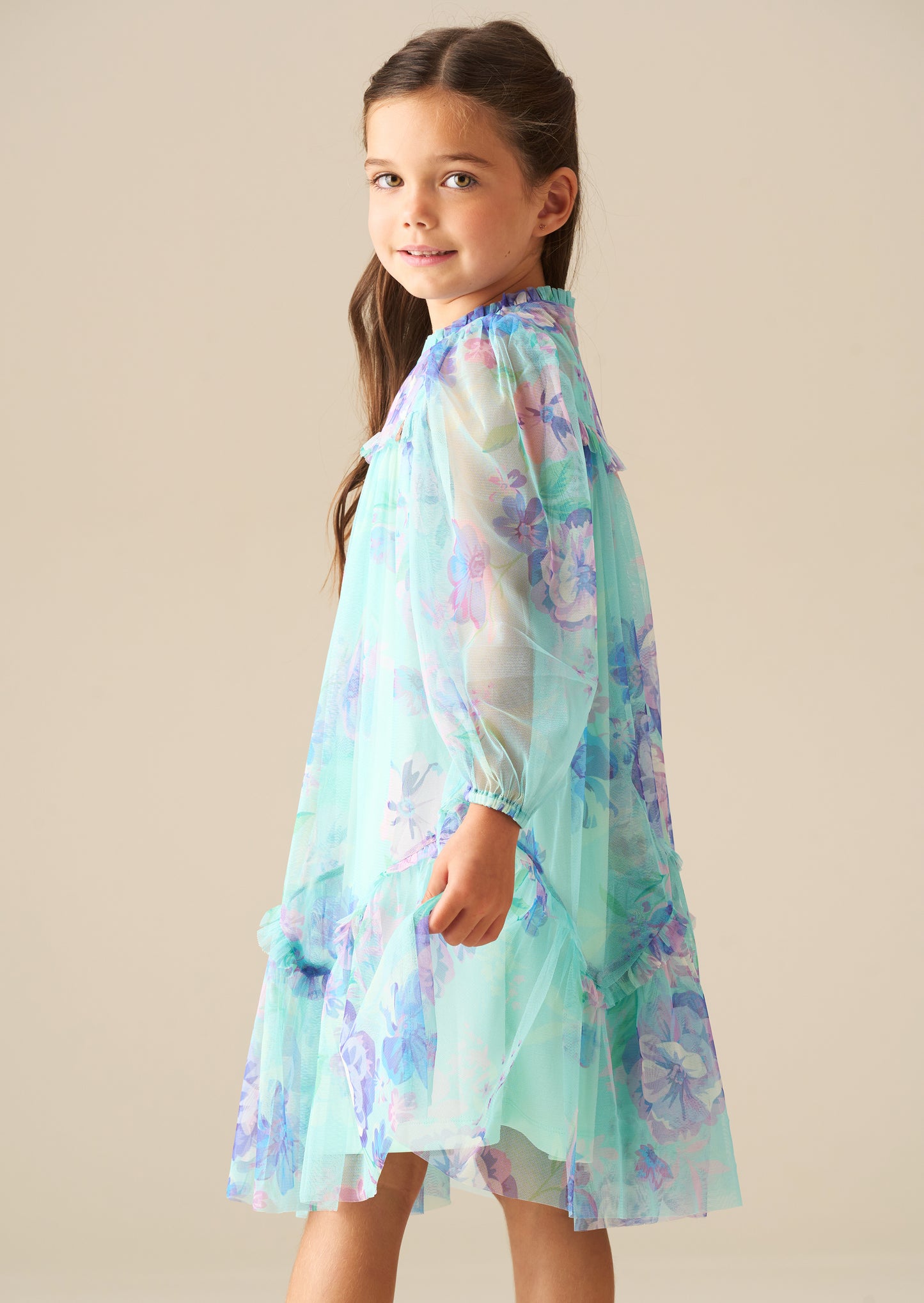 Beatrice Mint Mesh Frill Daisy Print Dress