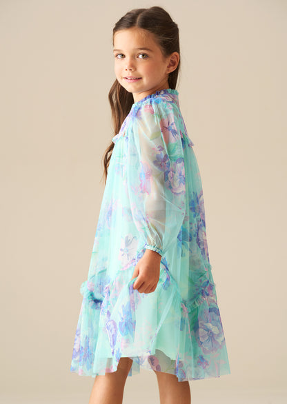 Beatrice Mint Mesh Frill Daisy Print Dress