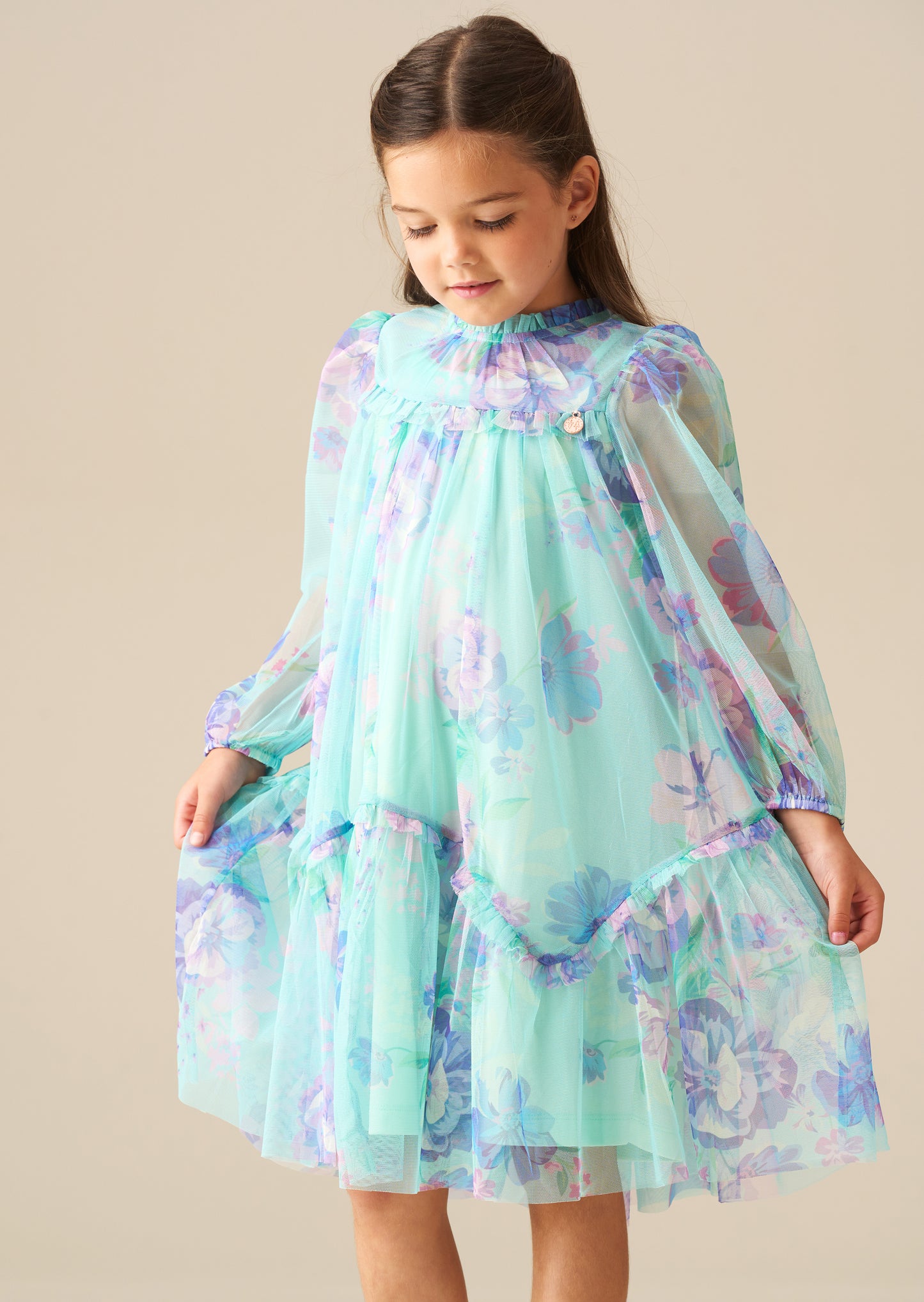 Beatrice Mint Mesh Frill Daisy Print Dress