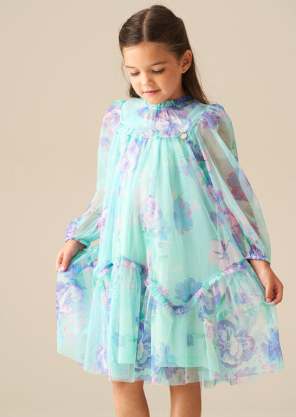 Beatrice Mint Mesh Frill Daisy Print Dress