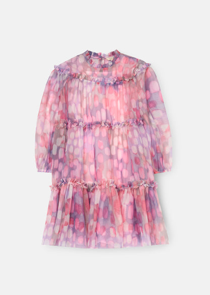 Cara Pink Printed Swing Mesh Dress