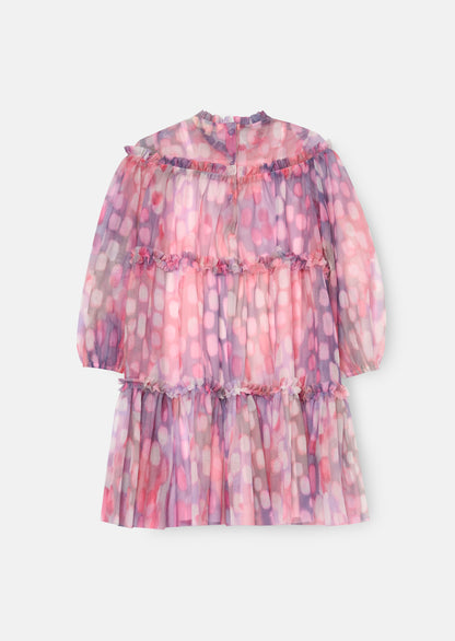 Cara Pink Printed Swing Mesh Dress