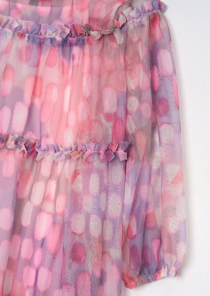Cara Pink Printed Swing Mesh Dress