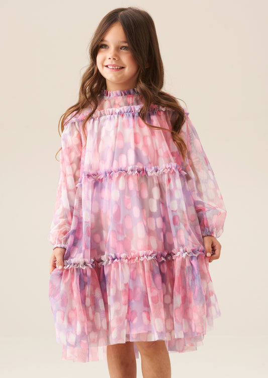 Cara Pink Printed Swing Mesh Dress