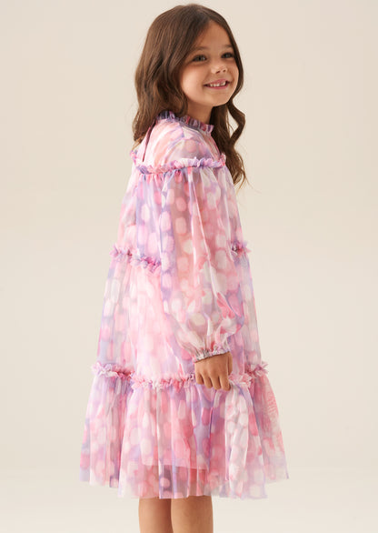 Cara Pink Printed Swing Mesh Dress