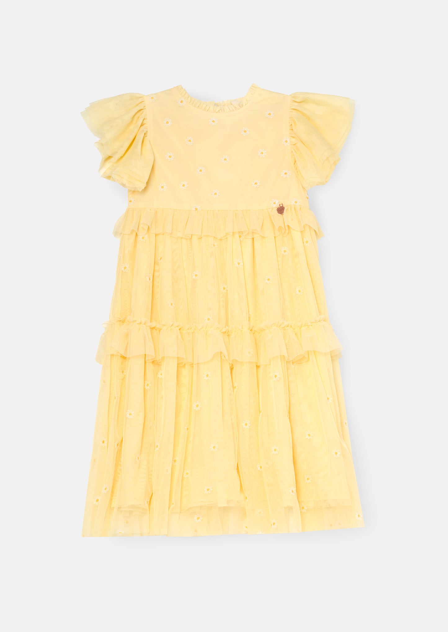 Luisa Yellow Embroidered Mesh Dress