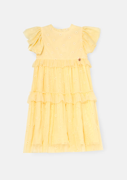 Luisa Yellow Embroidered Mesh Dress