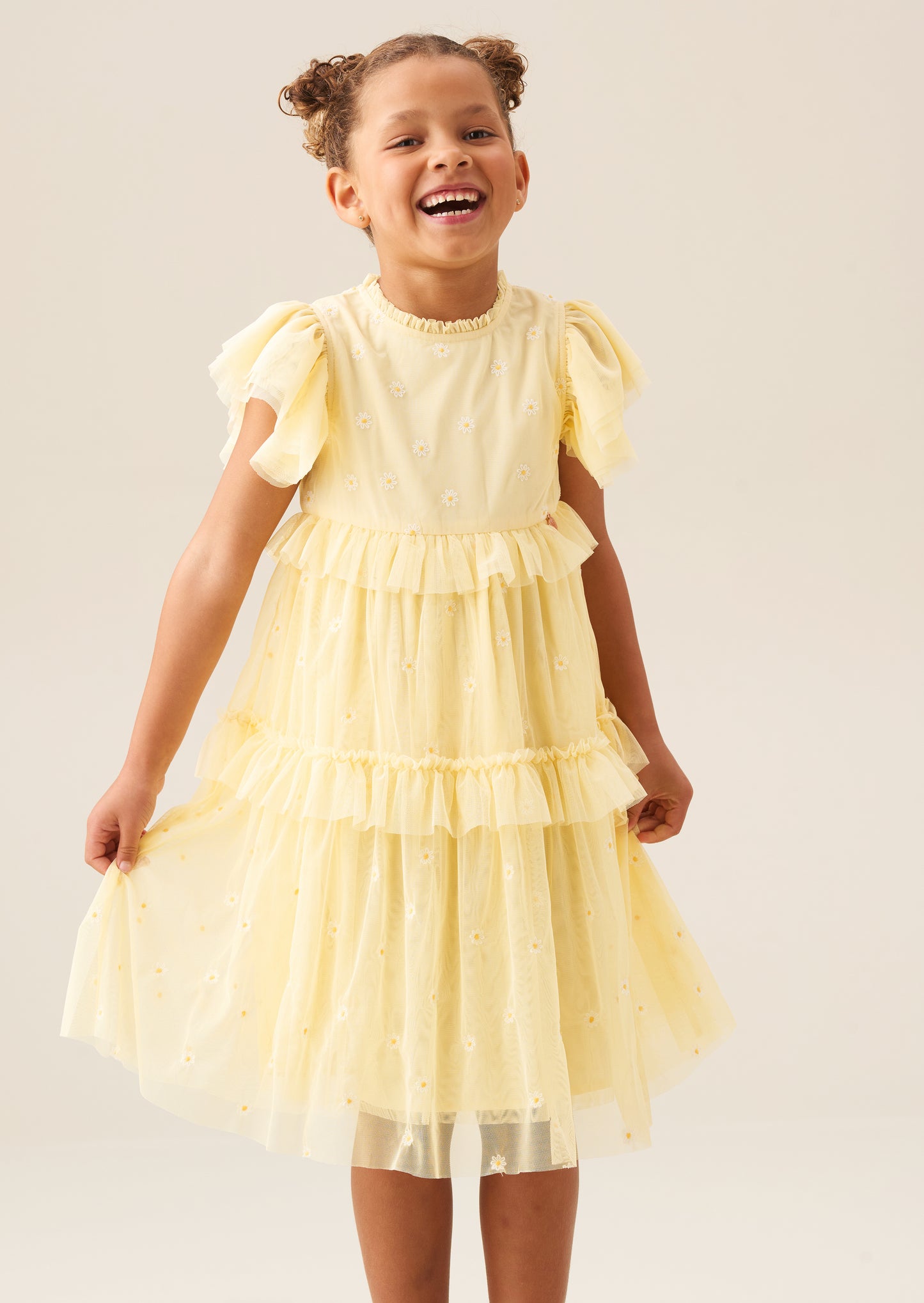 Luisa Yellow Embroidered Mesh Dress