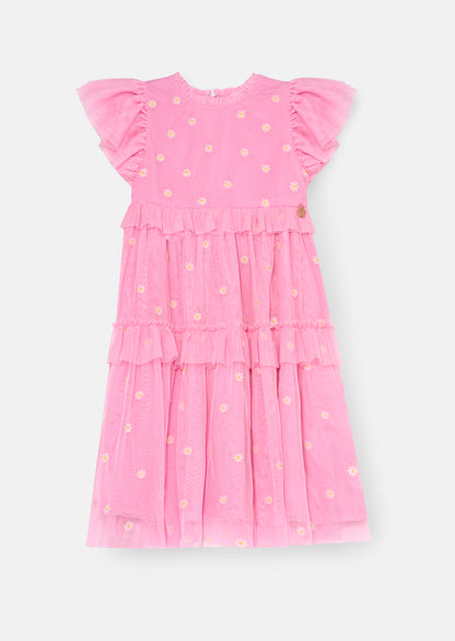 Luisa Pink Embroidered Mesh Dress