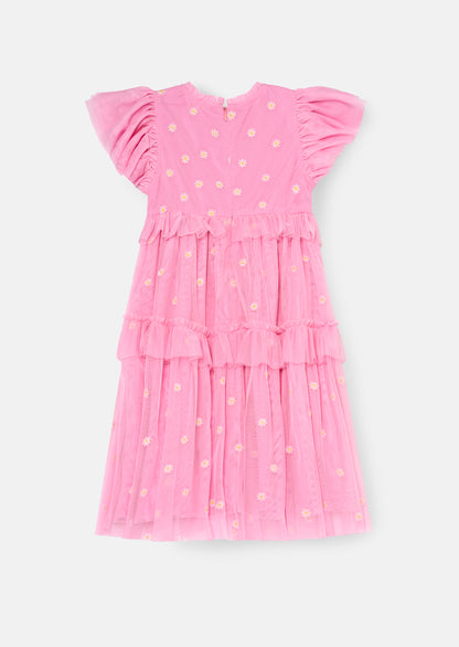 Luisa Pink Embroidered Mesh Dress