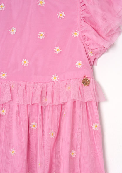 Luisa Pink Embroidered Mesh Dress