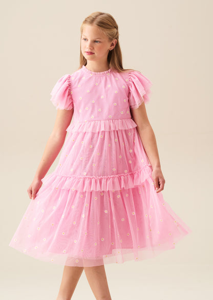 Luisa Pink Embroidered Mesh Dress