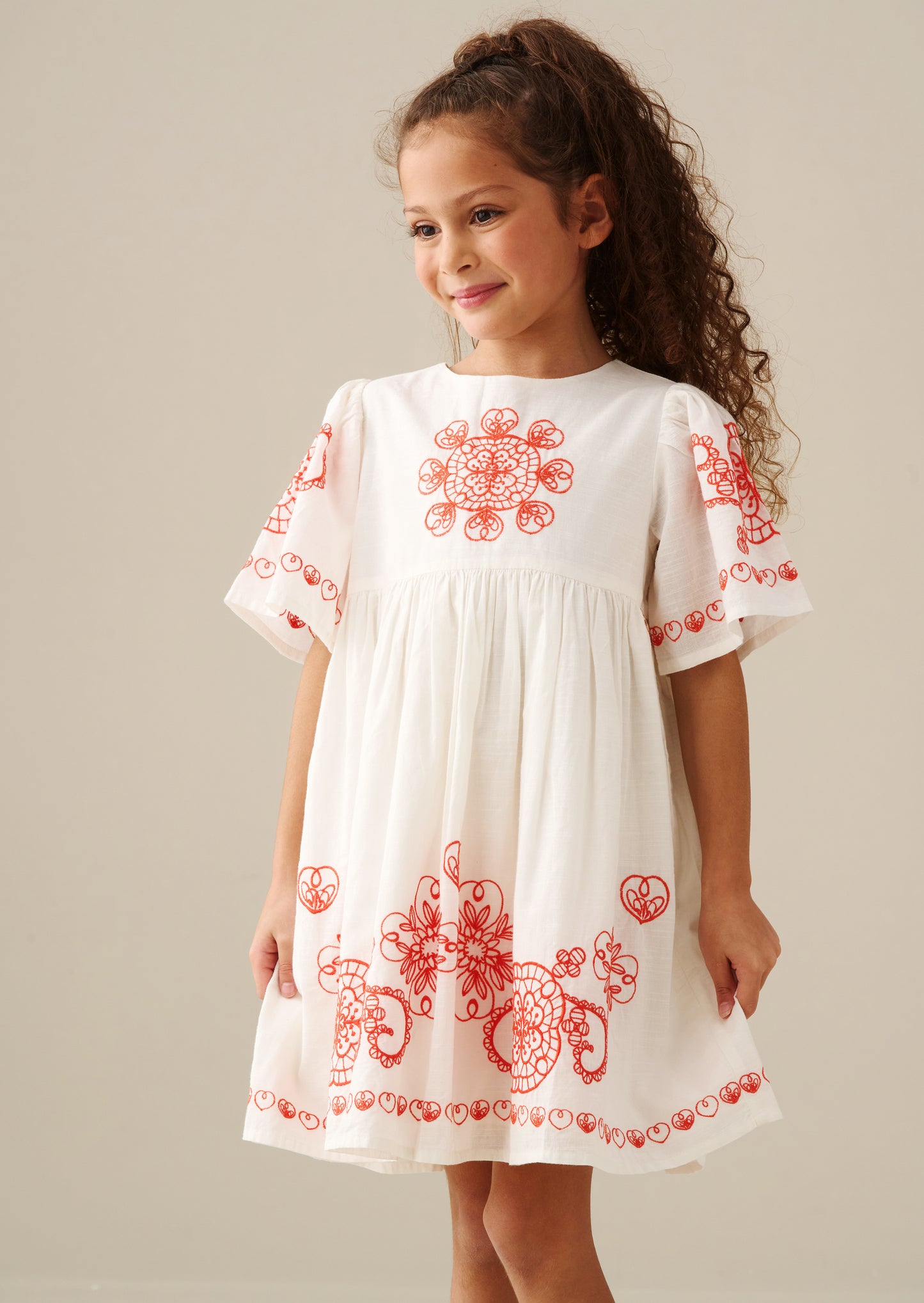 Reyna Ivory Embroidered Swing Dress