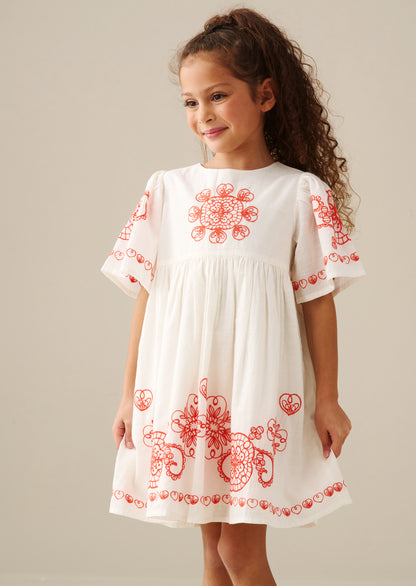 Reyna Ivory Embroidered Swing Dress