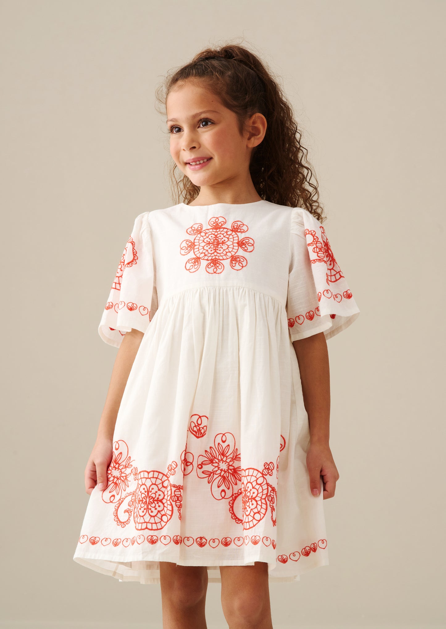 Reyna Ivory Embroidered Swing Dress