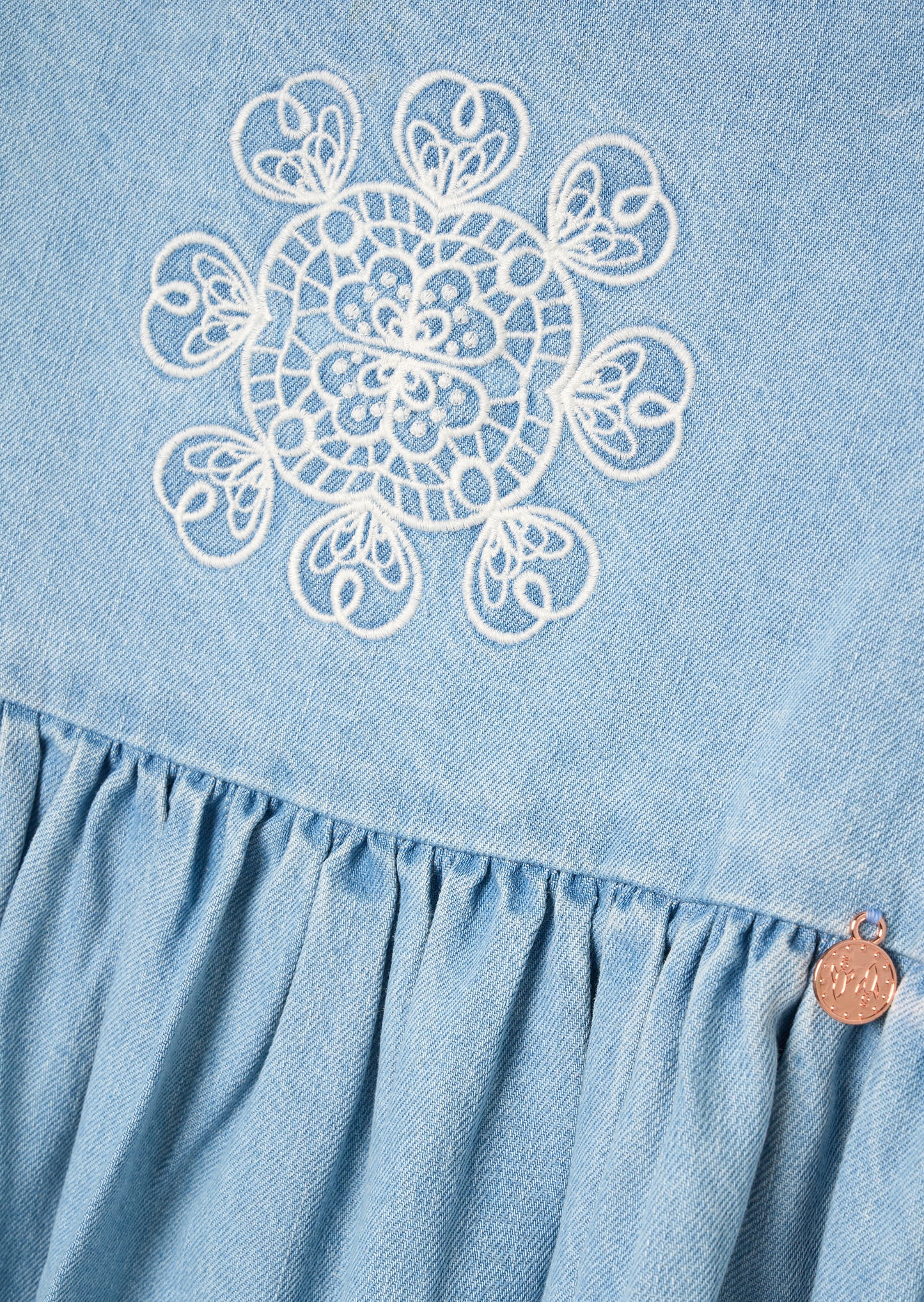 Reyna Denim Embroidered Swing Dress