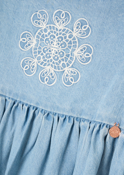 Reyna Denim Embroidered Swing Dress