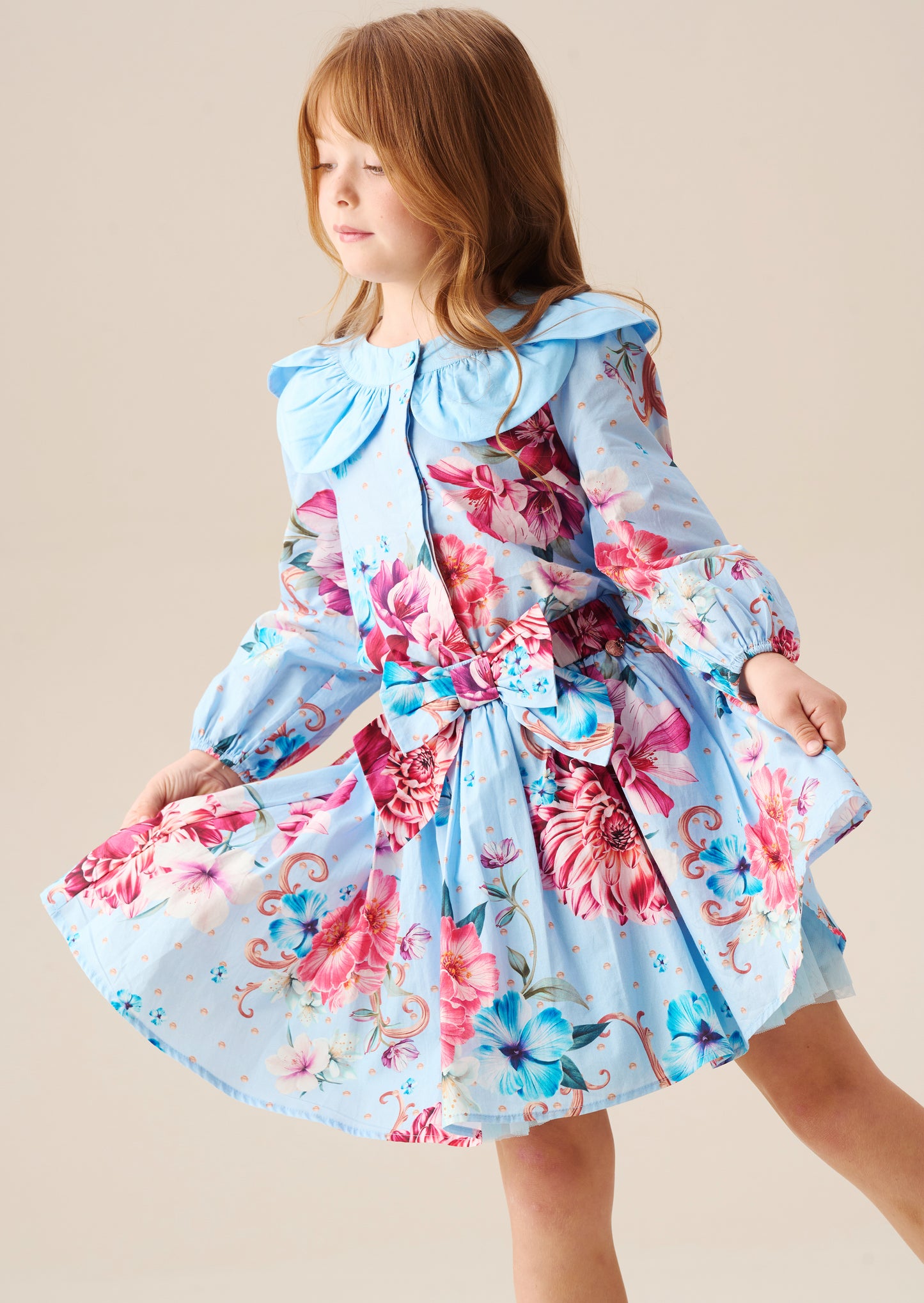 Darcy Blue Print Petal Collar Top