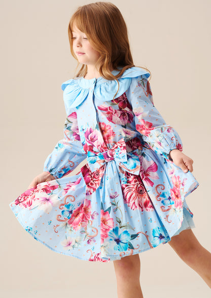 Darcy Blue Print Petal Collar Top