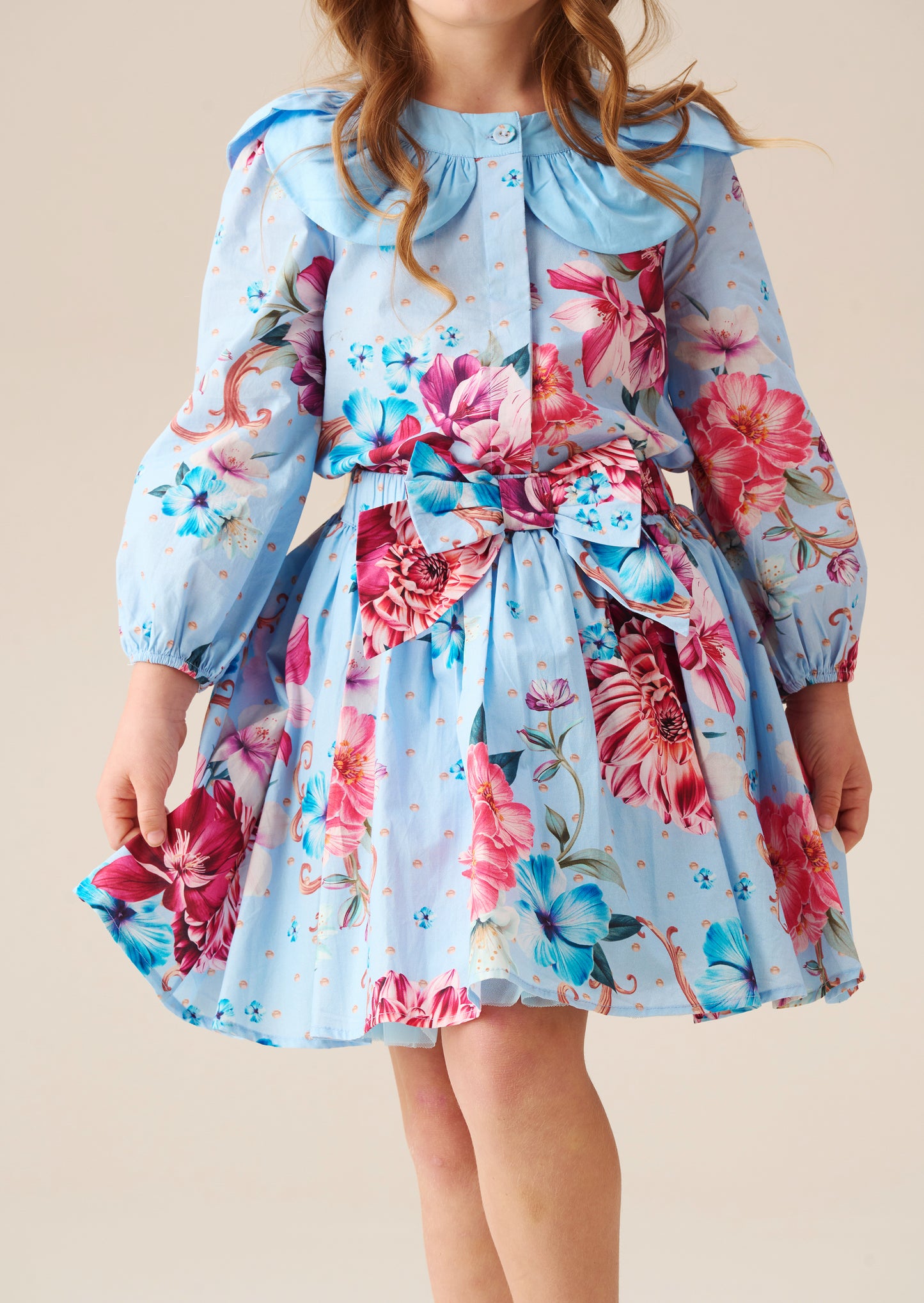 Darcy Blue Print Bow Waist Skirt