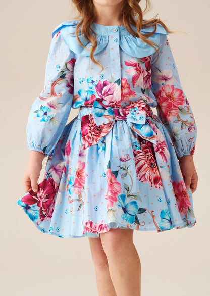 Darcy Blue Print Bow Waist Skirt