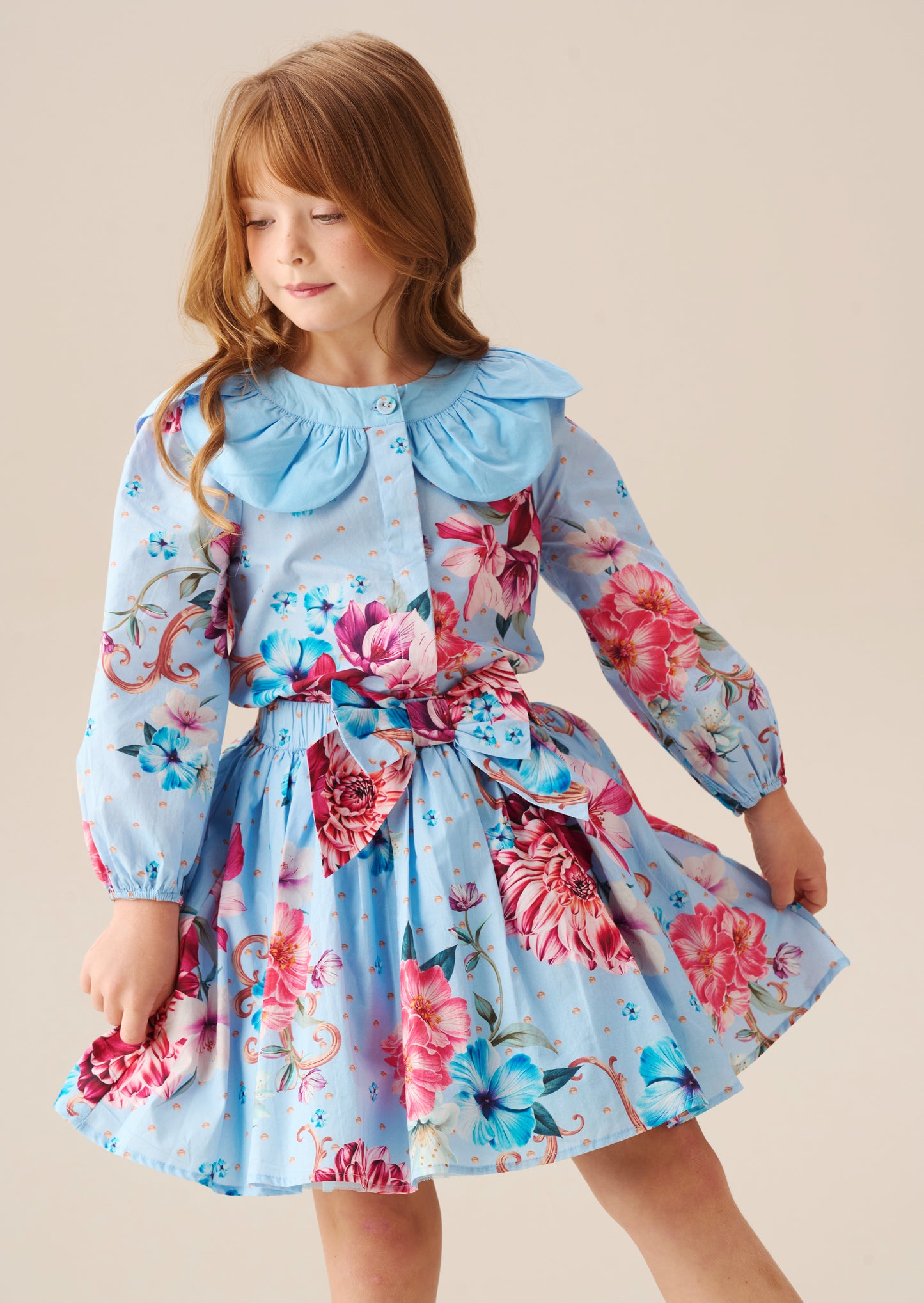 Darcy Blue Print Bow Waist Skirt