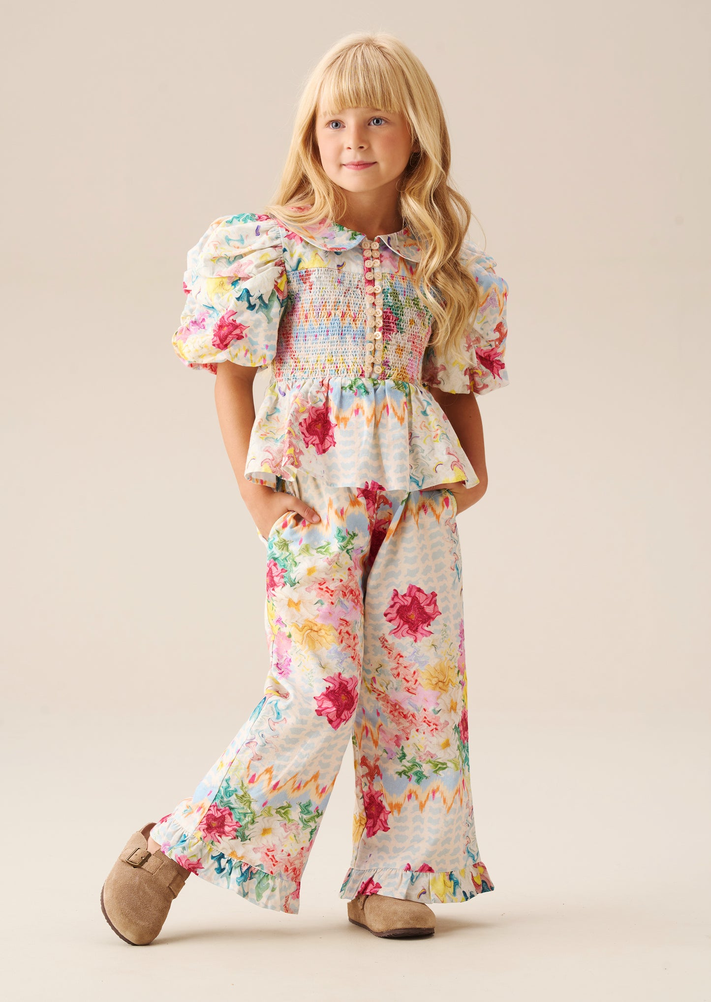 Orla Multi Print Frill Hem Trousers